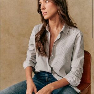 Sezane Tomboy shirt in Striped Ecru/Blue
